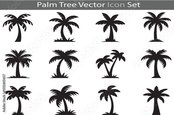 Obraz A Set of palm tree silhouette icon collection vector illustration on a white background