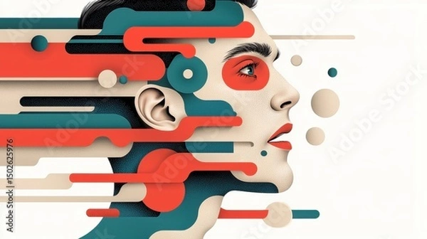 Obraz Abstract Male Portrait with Geometric Shapes and Lines