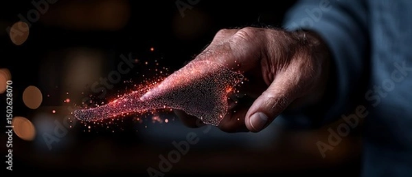 Fototapeta Glowing Particles Emanating From a Hand Touching a Digital Interface