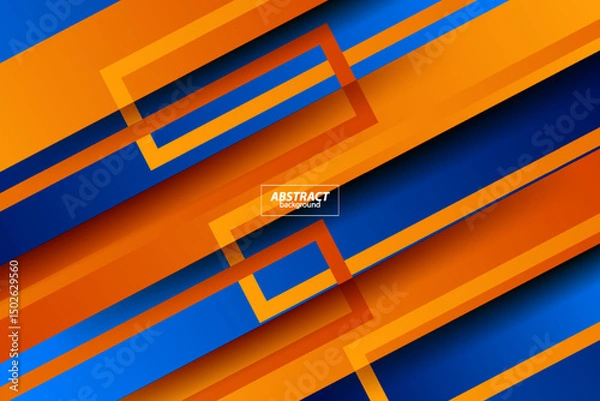 Obraz Abstract bright 3D background. Blue and orange overlapping shapes and lines pattern. Trendy concept on background with square lines. Vector Eps10