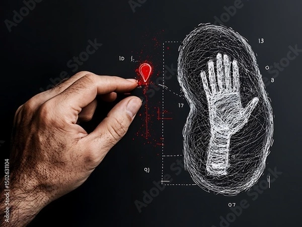 Fototapeta Hand Interacting with a 3D Digital Fingerprint Interface