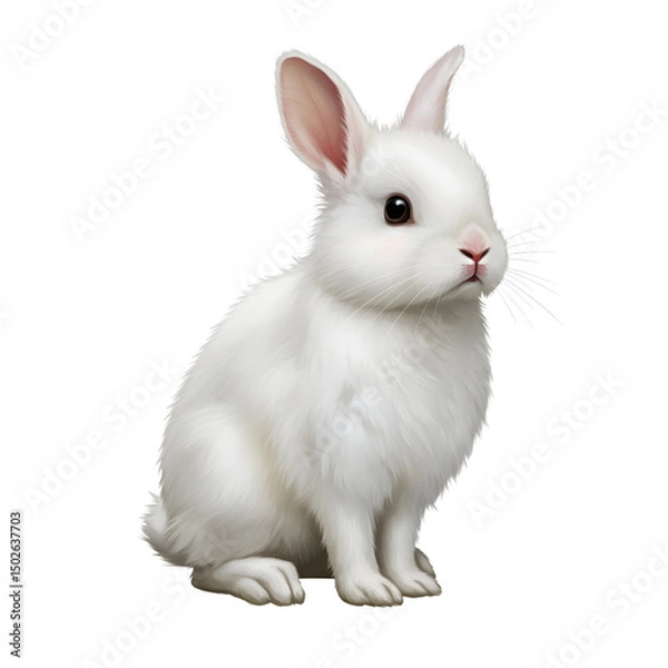 Obraz Realistic White Bunny Sitting Isolated on Black
