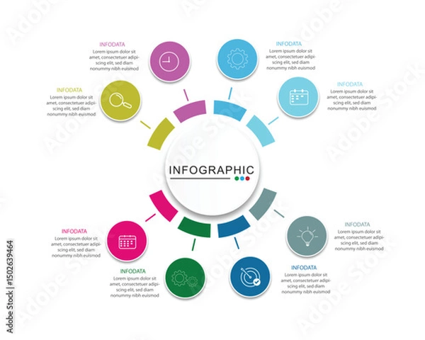 Obraz Vector infographic label design with circle infographic template design and 8 options or steps. Can be used for process diagram, presentations, info graph.