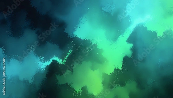 Fototapeta Abstract grainy gradient texture, dark teal to green to cyan light blend, soft noise texture, retro aesthetic, digital background, 4K