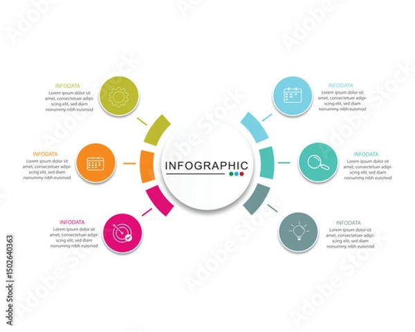 Fototapeta Vector infographic label design with circle infographic template design and 6 options or steps. Can be used for process diagram, presentations, info graph.
