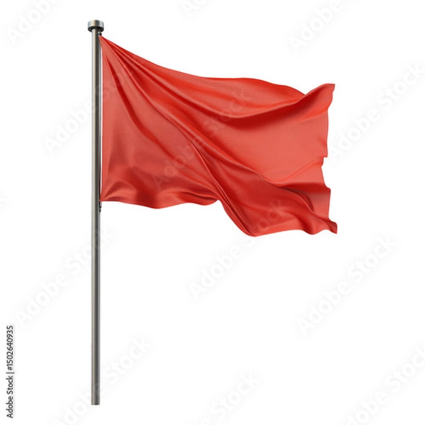 Fototapeta Red Flag on Silver Pole with Transparent Background for Various Uses