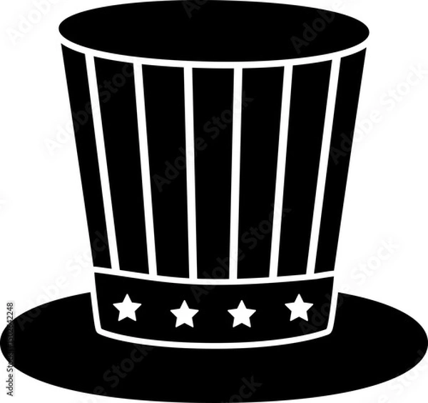 Obraz Uncle Sam Patriotic Usa Hat silhouette Vector isolated.
American Flag Magic Hat flat Black silhouette svg.
Transparent background.