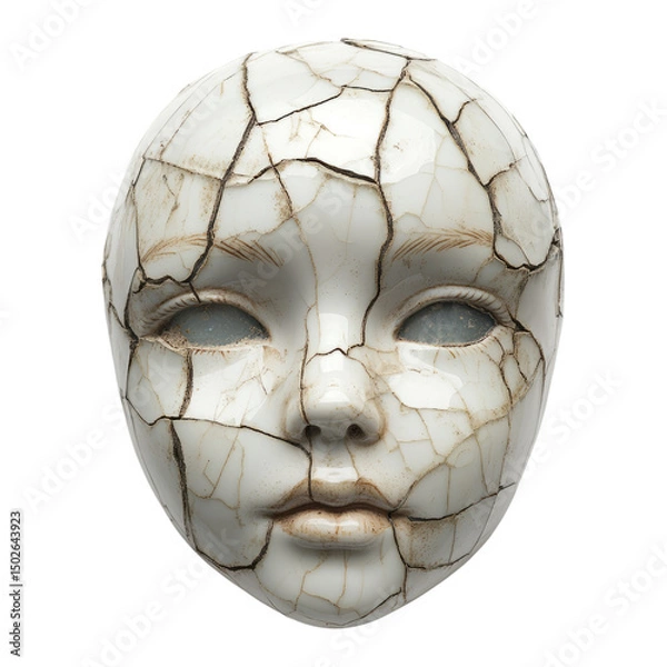 Obraz Cracked Ceramic Face Mask with Chipped Surface and Light Texture