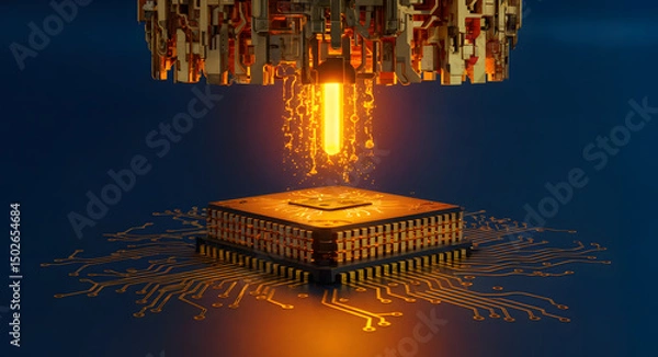 Obraz Futuristic processor chip being energized by glowing plasma beam
