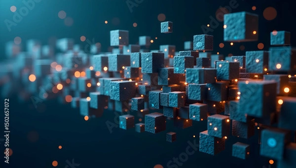 Fototapeta Digital Background Modular fragments float and align into soft data blocks, visualizing system logic and component-based structure (4)