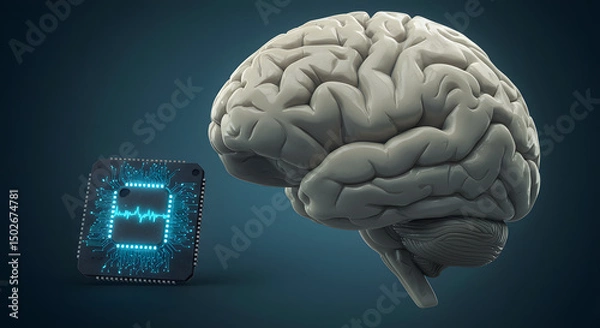 Obraz Human brain and digital microchip representing brain-computer interface