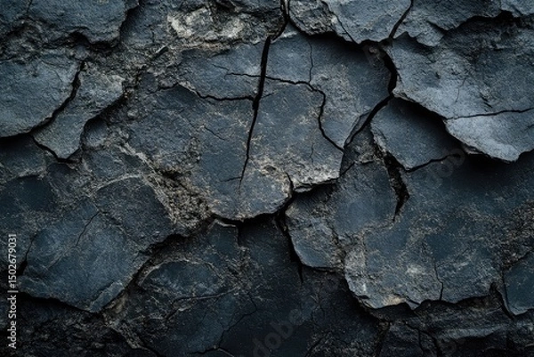 Fototapeta A close-up of cracked, dark gray earth, showing a dry, barren landscape