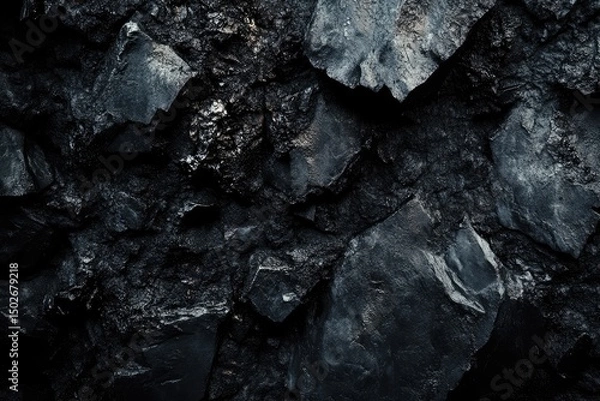 Fototapeta A close-up of a dark, rough, textured rock face