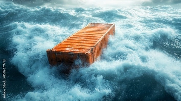 Fototapeta Cargo Container Battling Tempestuous Ocean Waves