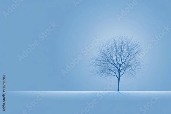 Obraz A solitary, bare-branched tree stands silhouetted against a muted blue sky