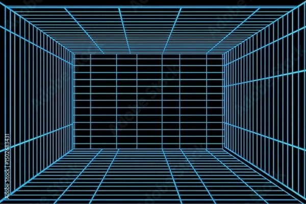 Obraz Neon grid box in dark space