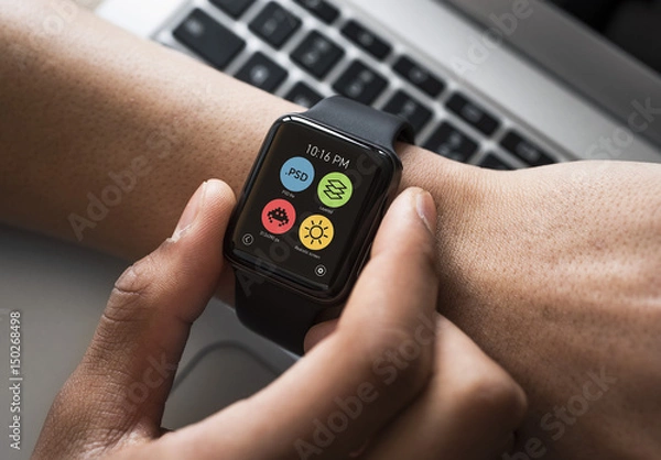 Fototapeta Close View Mockup of User's Smartwatch 7