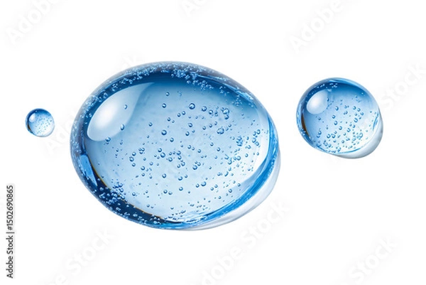 Obraz water drops with bubbles on transparent background
