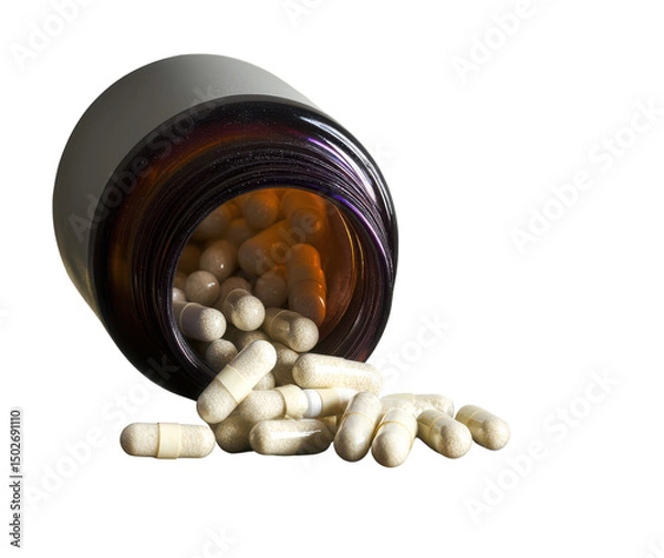 Obraz pills spilling from bottle on transparent background