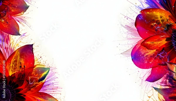 Fototapeta Vibrant floral design with colorful petals and splashes, ideal for backgrounds.