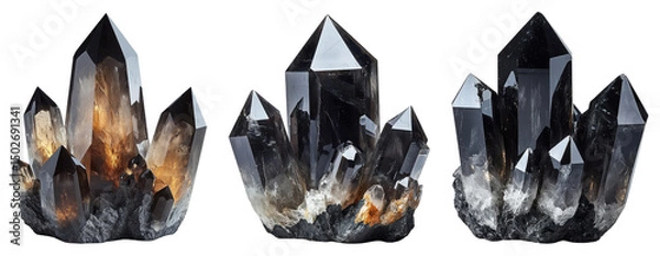 Obraz smoky quartz crystal clusters on transparent background