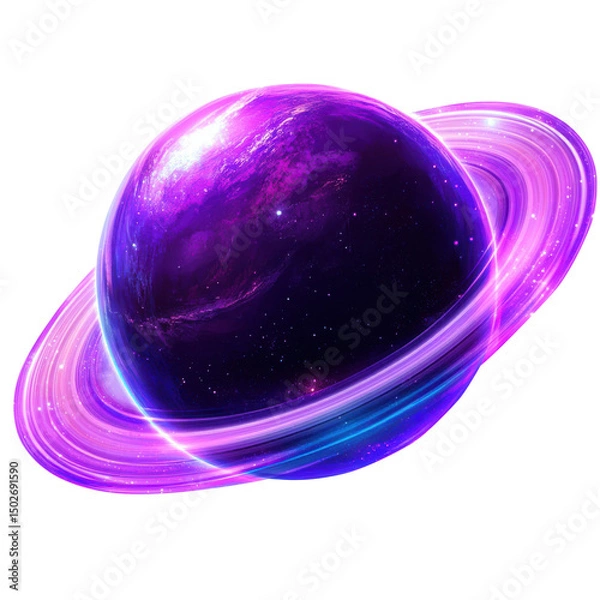 Obraz purple planet with rings, vector illustration.