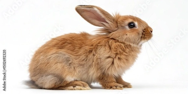 Fototapeta Isolated fluffy white rabbit or bunny on a white background