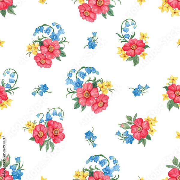 Fototapeta Seamless Pattern of Dog rose bouquet hand draw watercolor. Artwork on transparent background.You can Edit background from eps file
