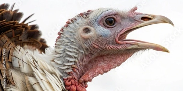 Fototapeta Close-up portrait of a wild turkey vulture with its distinctive red head, black feathers, and powerful beak
