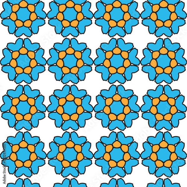 Obraz blue and yellow shapes repeated pattern, vector seamless background design