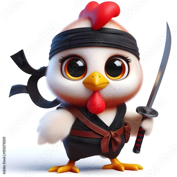 Obraz cute chicken ninja with sword