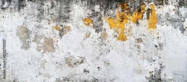 Obraz A weathered white wall with peeling yellow paint and gray streaks