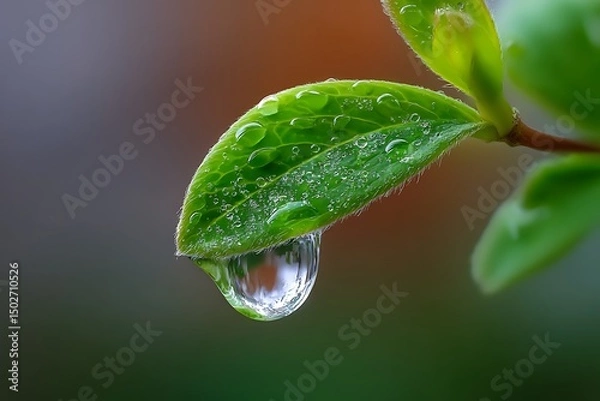 Obraz green leaf with water drops