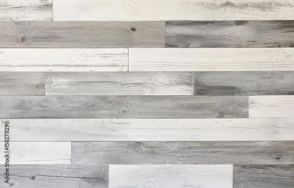 Fototapeta A close-up of a white and gray wood paneling with a distressed and weathered look