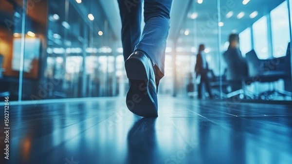 Fototapeta Business meeting in modern office professional walking indoor environment low angle view for dynamic engagement
