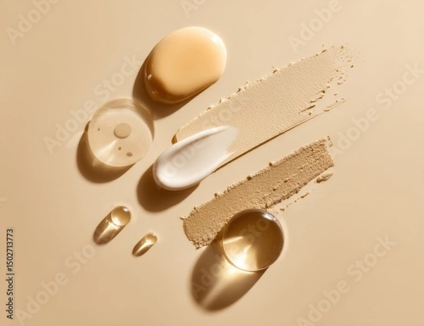 Obraz A beige background is overlaid with cosmetic smears of a creamy texture
