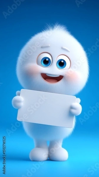Obraz 3d little human character holding a blank sign