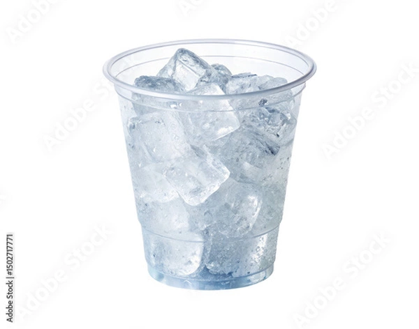 Fototapeta A plastic cup filled with ice cubes isolated on a transparent background png drinks design