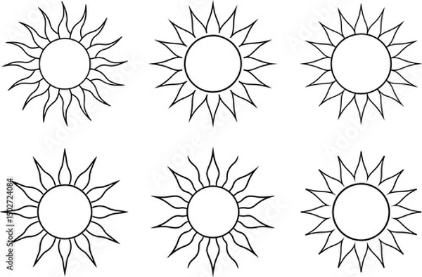 Fototapeta Set of Elegant Sun Line Art Vector Design