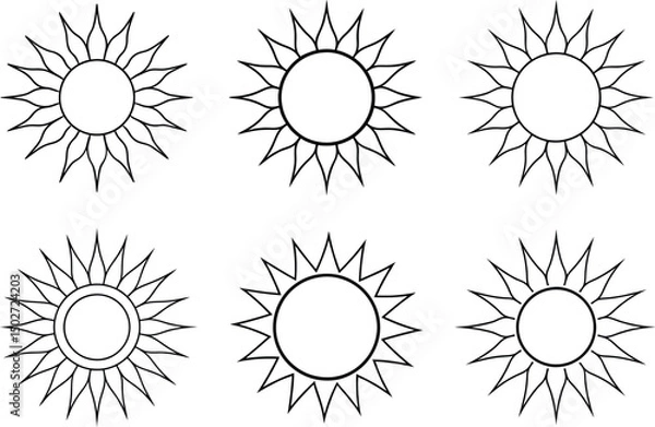 Fototapeta Set of Clean Sun Outline Drawing for Design