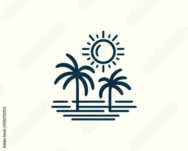Obraz palm trees and sun logo icon