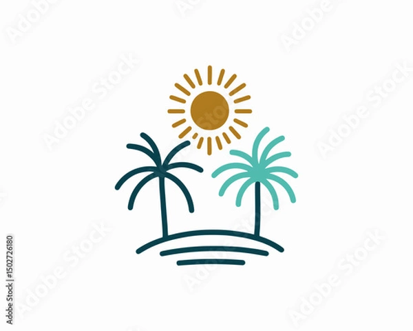 Obraz palm trees and summer sun logo vector
