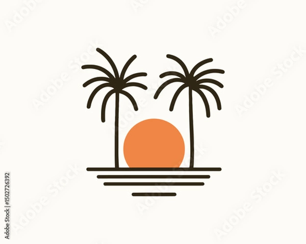 Obraz sunset and palm tree summer logo art
