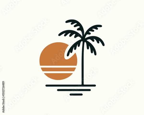 Obraz minimal palm trees with sun logo vector