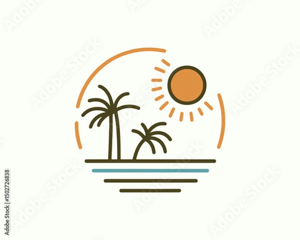 Obraz summer palm trees and sun logo design