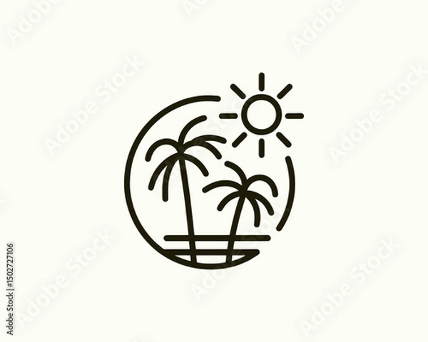 Obraz palm trees and summer sun logo vector