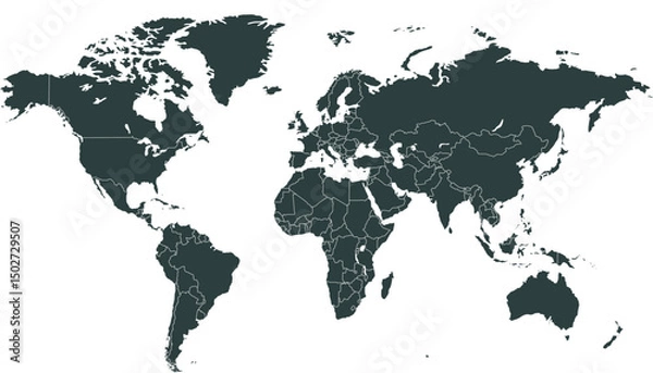 Obraz World map. Black modern vector map. Silhouette map.	
