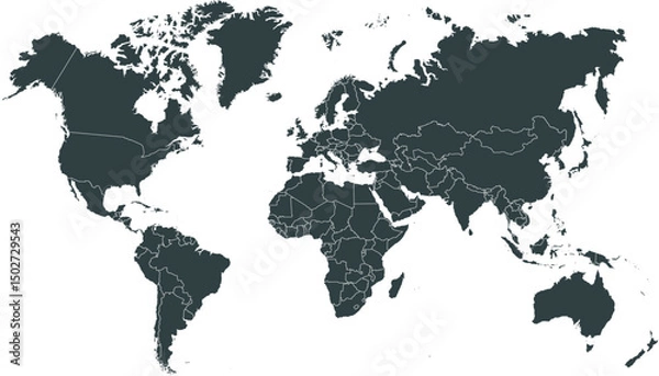 Obraz World map. Black modern vector map. Silhouette map.	