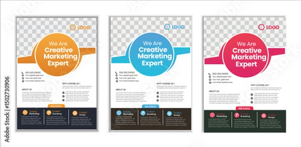 Fototapeta a bundle of 3 templates Business flyer design, in blue color, and modern design,marketing,businessproposal, promotion, advertise, publication and editable vector template design.