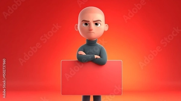 Obraz 3d man holding a blank sign